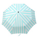 Vertical Stripes - White and Celeste Cyan Folding Umbrella