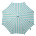 Vertical Stripes - White and Celeste Cyan Hook Handle Umbrella (Small)