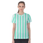 Vertical Stripes - White and Aquamarine Women s Cotton Tee