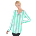 Vertical Stripes - White and Aquamarine Women s Tie Up Tee