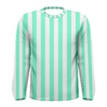 Vertical Stripes - White and Aquamarine Men s Long Sleeve T-shirt