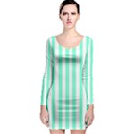 Vertical Stripes - White and Aquamarine Long Sleeve Bodycon Dress