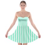 Vertical Stripes - White and Aquamarine Strapless Bra Top Dress