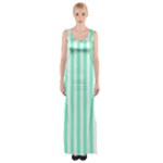 Vertical Stripes - White and Aquamarine Maxi Thigh Split Dress