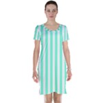 Vertical Stripes - White and Aquamarine Short Sleeve Nightdress