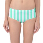 Vertical Stripes - White and Aquamarine Mid-Waist Bikini Bottoms