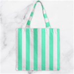 Vertical Stripes - White and Aquamarine Zipper Grocery Tote Bag