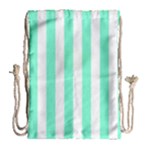 Vertical Stripes - White and Aquamarine Drawstring Bag (Large)