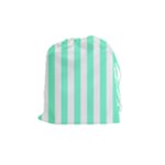 Vertical Stripes - White and Aquamarine Drawstring Pouch (M)