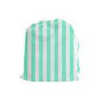 Vertical Stripes - White and Aquamarine Drawstring Pouch (L)