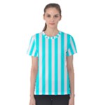 Vertical Stripes - White and Aqua Cyan Women s Cotton Tee