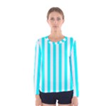 Vertical Stripes - White and Aqua Cyan Women s Long Sleeve T-shirt