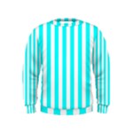 Vertical Stripes - White and Aqua Cyan Kid s Sweatshirt