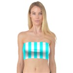 Vertical Stripes - White and Aqua Cyan Bandeau Top