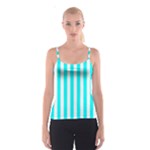 Vertical Stripes - White and Aqua Cyan Spaghetti Strap Top