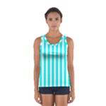 Vertical Stripes - White and Aqua Cyan Women s Sport Tank Top