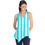 Vertical Stripes - White and Aqua Cyan Sleeveless Tunic