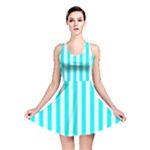 Vertical Stripes - White and Aqua Cyan Reversible Skater Dress