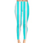 Vertical Stripes - White and Aqua Cyan Women s Leggings