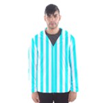 Vertical Stripes - White and Aqua Cyan Hooded Wind Breaker (Men)