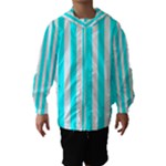 Vertical Stripes - White and Aqua Cyan Hooded Wind Breaker (Kids)