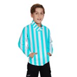 Vertical Stripes - White and Aqua Cyan Wind Breaker (Kids)