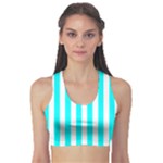 Vertical Stripes - White and Aqua Cyan Women s Sports Bra