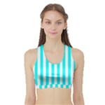 Vertical Stripes - White and Aqua Cyan Women s Sports Bra with Border