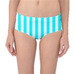 Vertical Stripes - White and Aqua Cyan Mid-Waist Bikini Bottoms