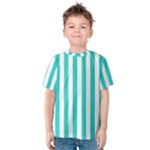 Vertical Stripes - White and Turquoise Kid s Cotton Tee