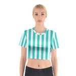 Vertical Stripes - White and Turquoise Cotton Crop Top