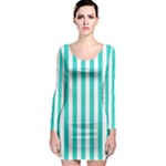 Vertical Stripes - White and Turquoise Long Sleeve Bodycon Dress