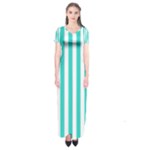 Vertical Stripes - White and Turquoise Short Sleeve Maxi Dress