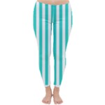 Vertical Stripes - White and Turquoise Winter Leggings