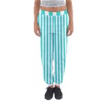 Vertical Stripes - White and Turquoise Women s Jogger Sweatpants