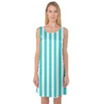 Vertical Stripes - White and Turquoise Sleeveless Satin Nightdress