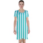 Vertical Stripes - White and Turquoise Short Sleeve Nightdress