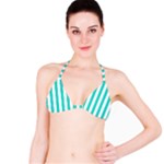 Vertical Stripes - White and Turquoise Bikini Top