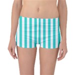 Vertical Stripes - White and Turquoise Reversible Boyleg Bikini Bottoms