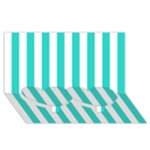 Vertical Stripes - White and Turquoise Twin Heart Bottom 3D Greeting Card (8x4)