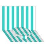 Vertical Stripes - White and Turquoise Circle Bottom 3D Greeting Card (7x5)