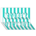 Vertical Stripes - White and Turquoise Happy New Year 3D Greeting Card (8x4)