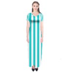 Vertical Stripes - White and Cyan Short Sleeve Maxi Dress