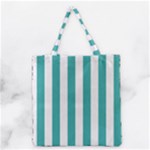 Vertical Stripes - White and Verdigris Grocery Tote Bag