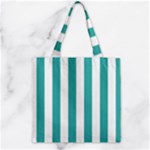 Vertical Stripes - White and Verdigris Zipper Grocery Tote Bag