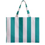 Vertical Stripes - White and Verdigris Zipper Mini Tote Bag