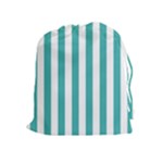 Vertical Stripes - White and Verdigris Drawstring Pouch (XL)