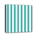 Vertical Stripes - White and Verdigris Mini Canvas 6  x 6  (Stretched)