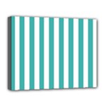 Vertical Stripes - White and Verdigris Canvas 14  x 11  (Stretched)