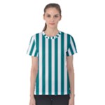 Vertical Stripes - White and Teal Women s Cotton Tee